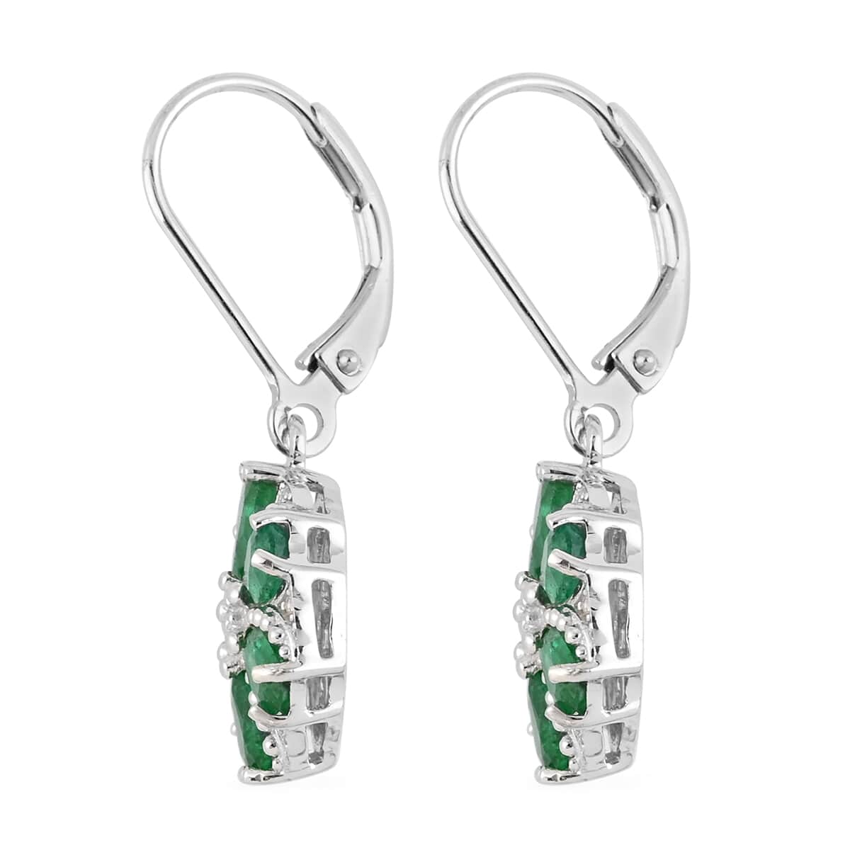 AAA Kagem Zambian Intense Green Emerald and Natural White Zircon Lever Back Earrings in Sterling Silver 2.60 ctw image number 3