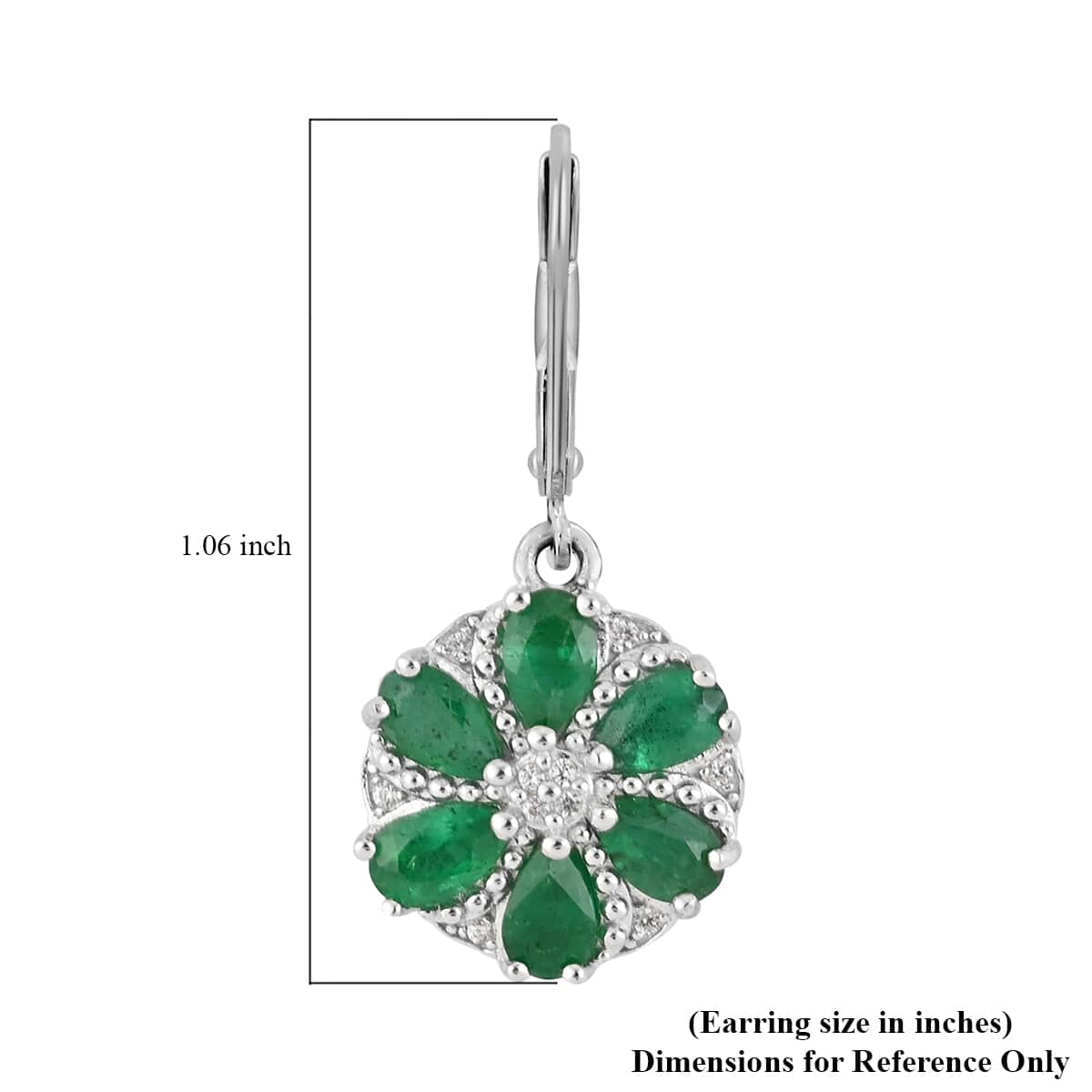 AAA Kagem Zambian Intense Green Emerald and Natural White Zircon Lever Back Earrings in Sterling Silver 2.60 ctw image number 4
