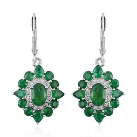 AAA Kagem Emerald and White Zircon Drop Earrings in Sterling Silver 4.50 ctw image number 0
