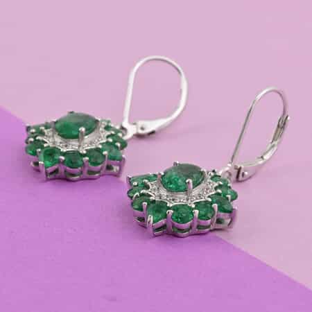 AAA Kagem Emerald and White Zircon Drop Earrings in Sterling Silver 4.50 ctw image number 1