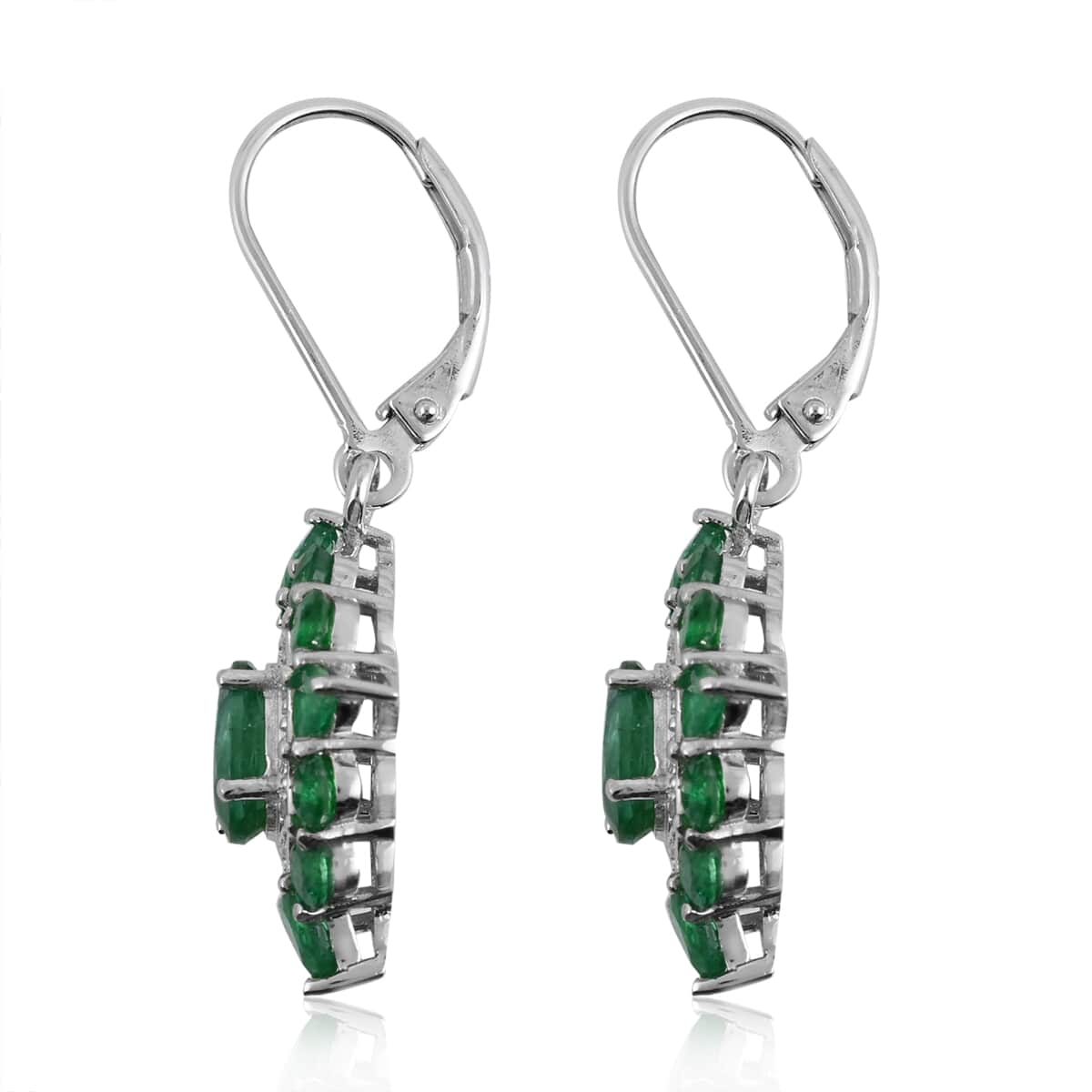 AAA Kagem Emerald and White Zircon Drop Earrings in Sterling Silver 4.50 ctw image number 3