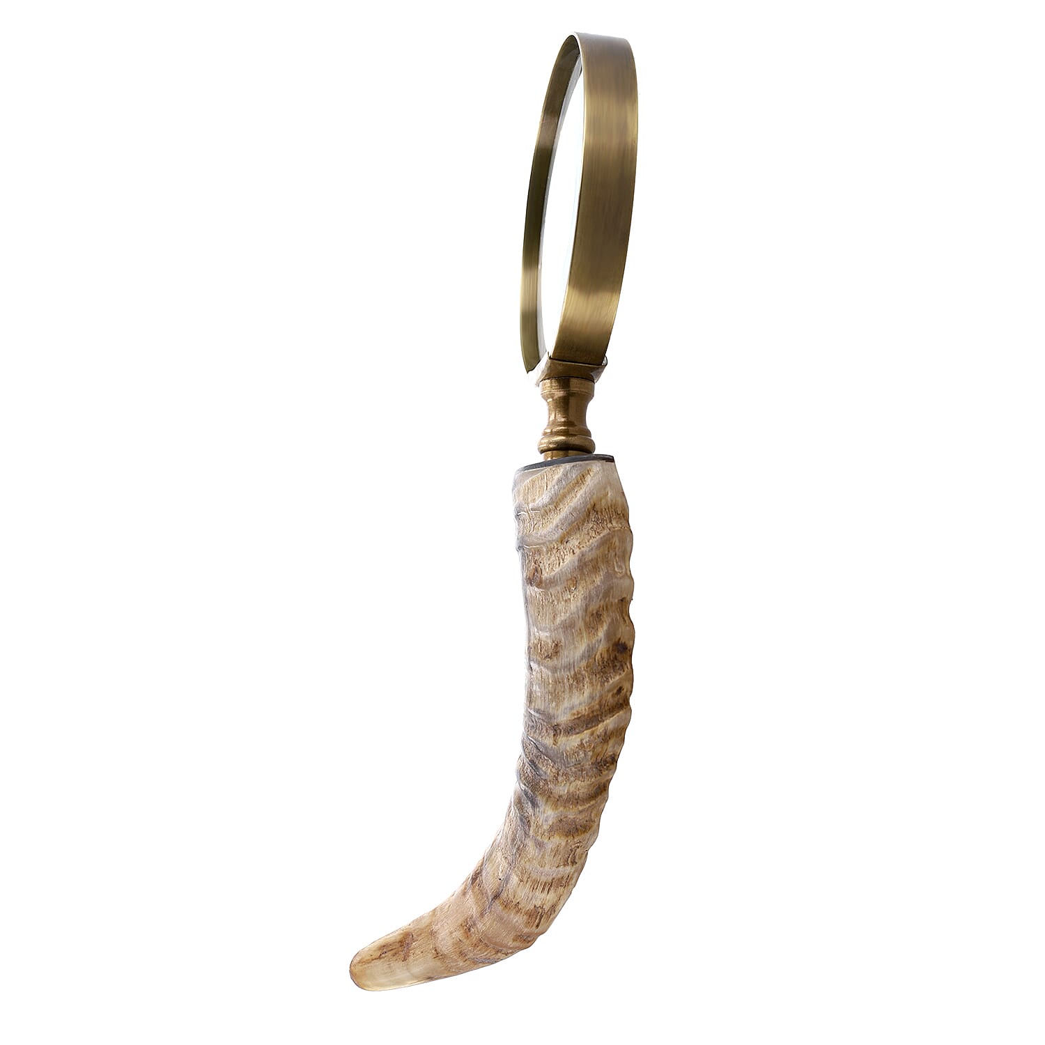 Natural & Black Handcrafted 3X Magnifying Glass Antic Gold Ring with Brown Sheep Horn Handle