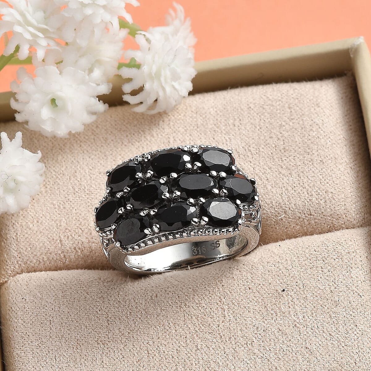 Thai Black Spinel 5.25 ctw Ring in Stainless Steel (Size 10.0) image number 1