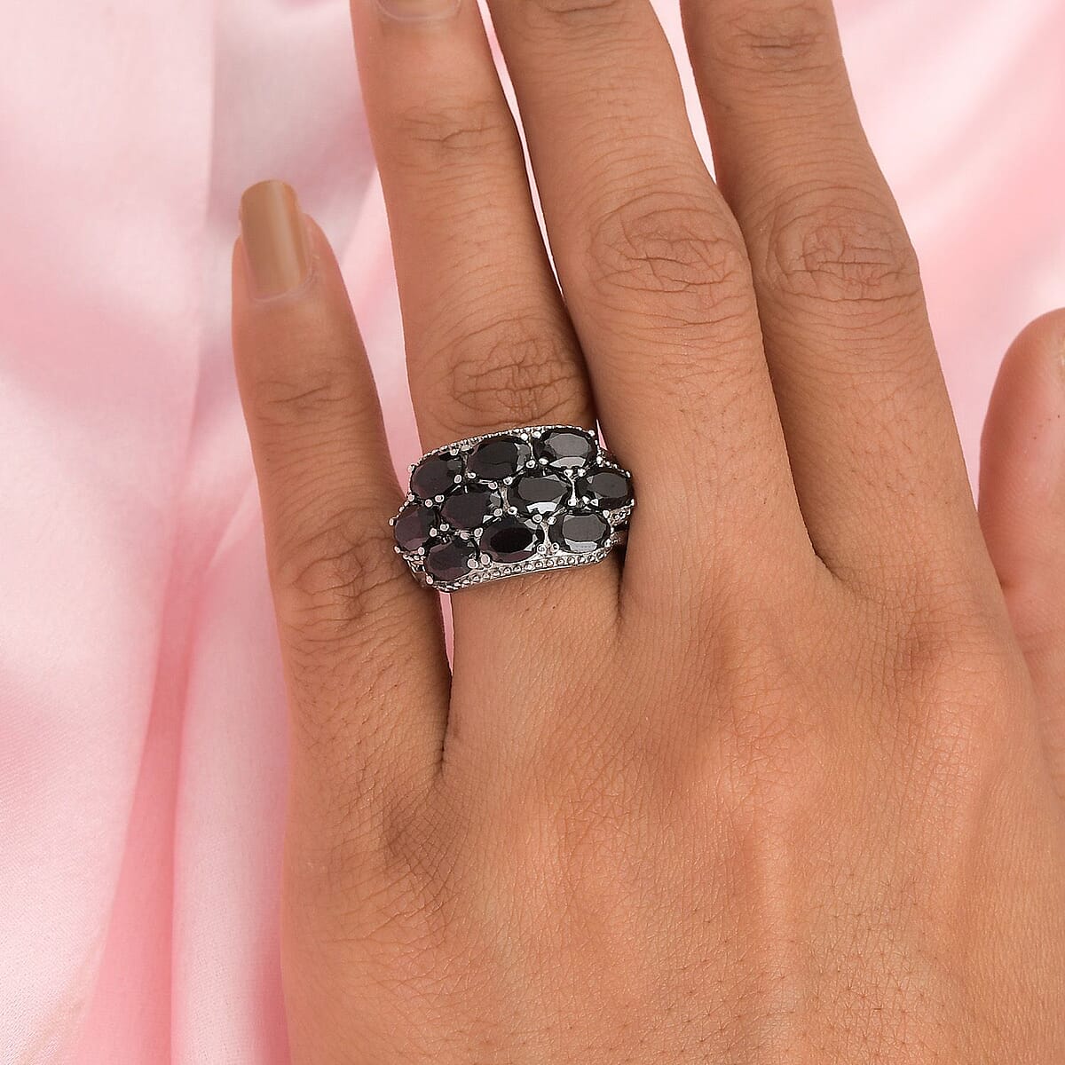 Thai Black Spinel 5.25 ctw Ring in Stainless Steel (Size 10.0) image number 2