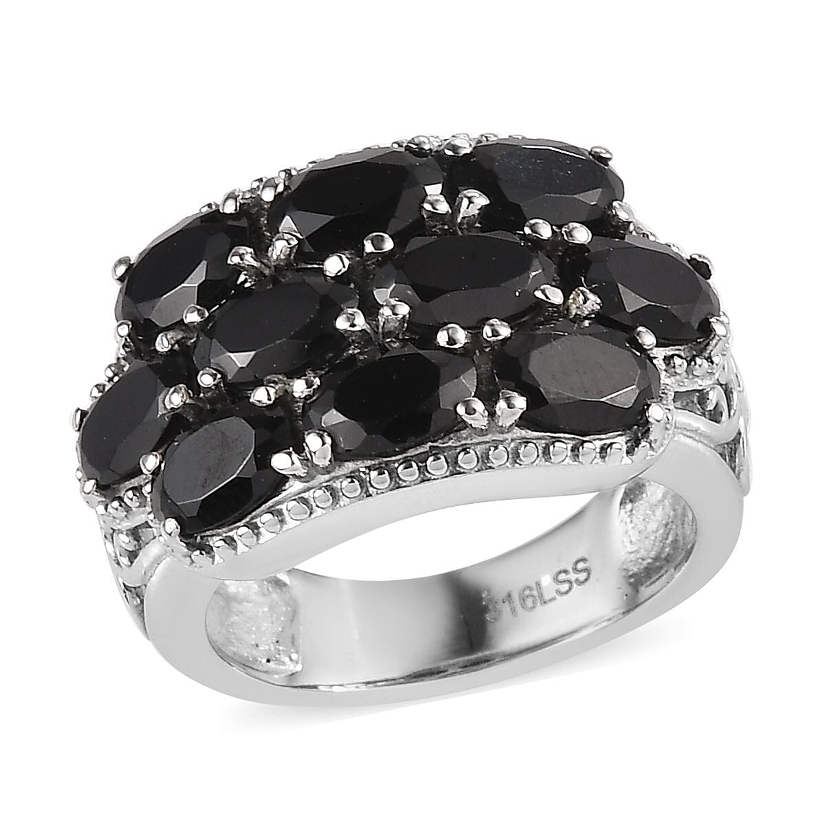 Thai Black Spinel 5.25 ctw Ring in Stainless Steel (Size 5.0) image number 0