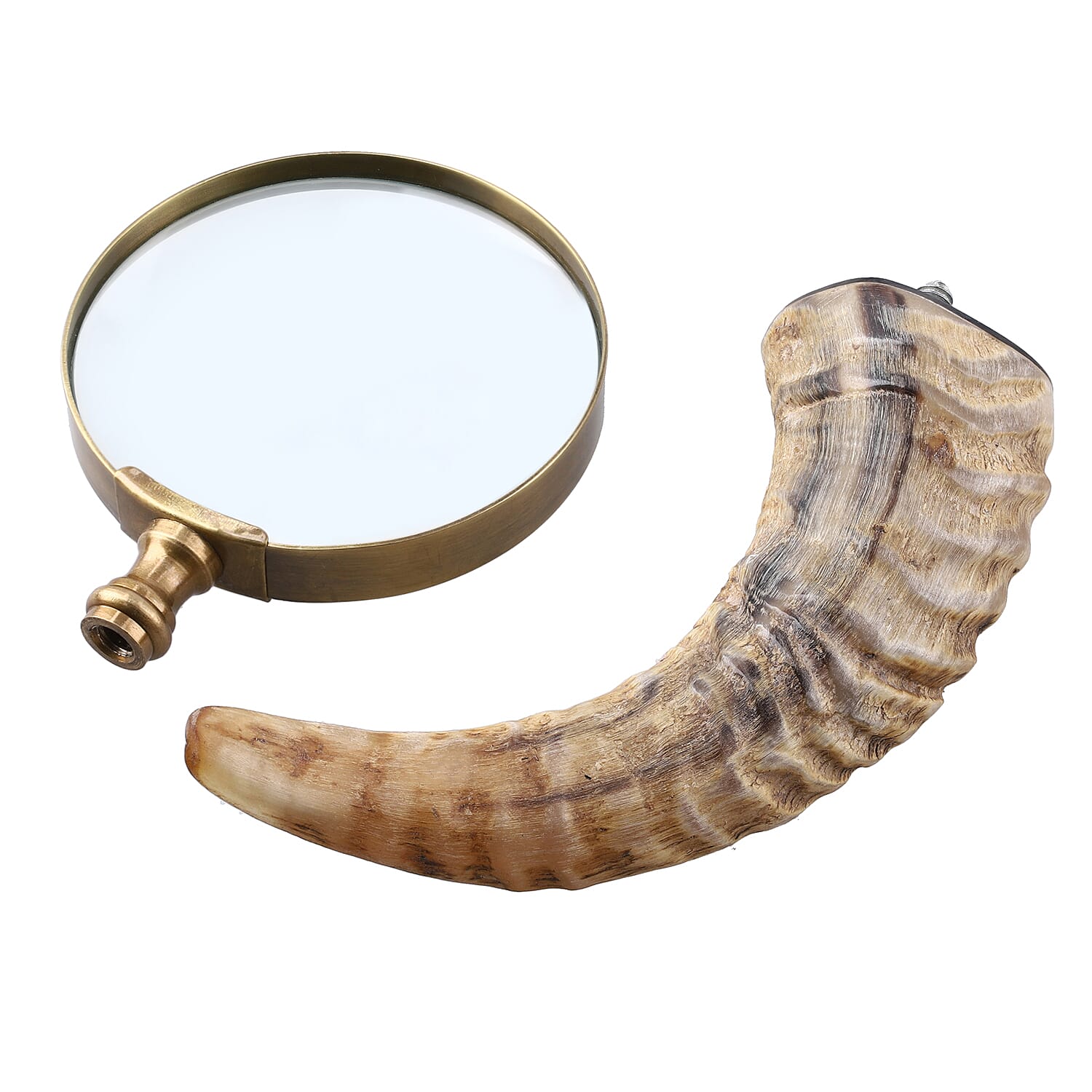 Natural & Black Handcrafted 3X Magnifying Glass Antic Gold Ring with Buffalo Horn Handle