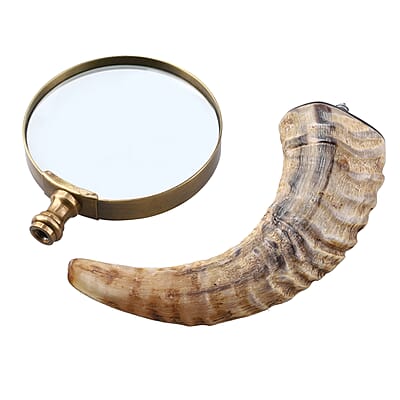 Natural & Black Handcrafted 3X Magnifying Glass Antic Gold Ring with Buffalo Horn Handle