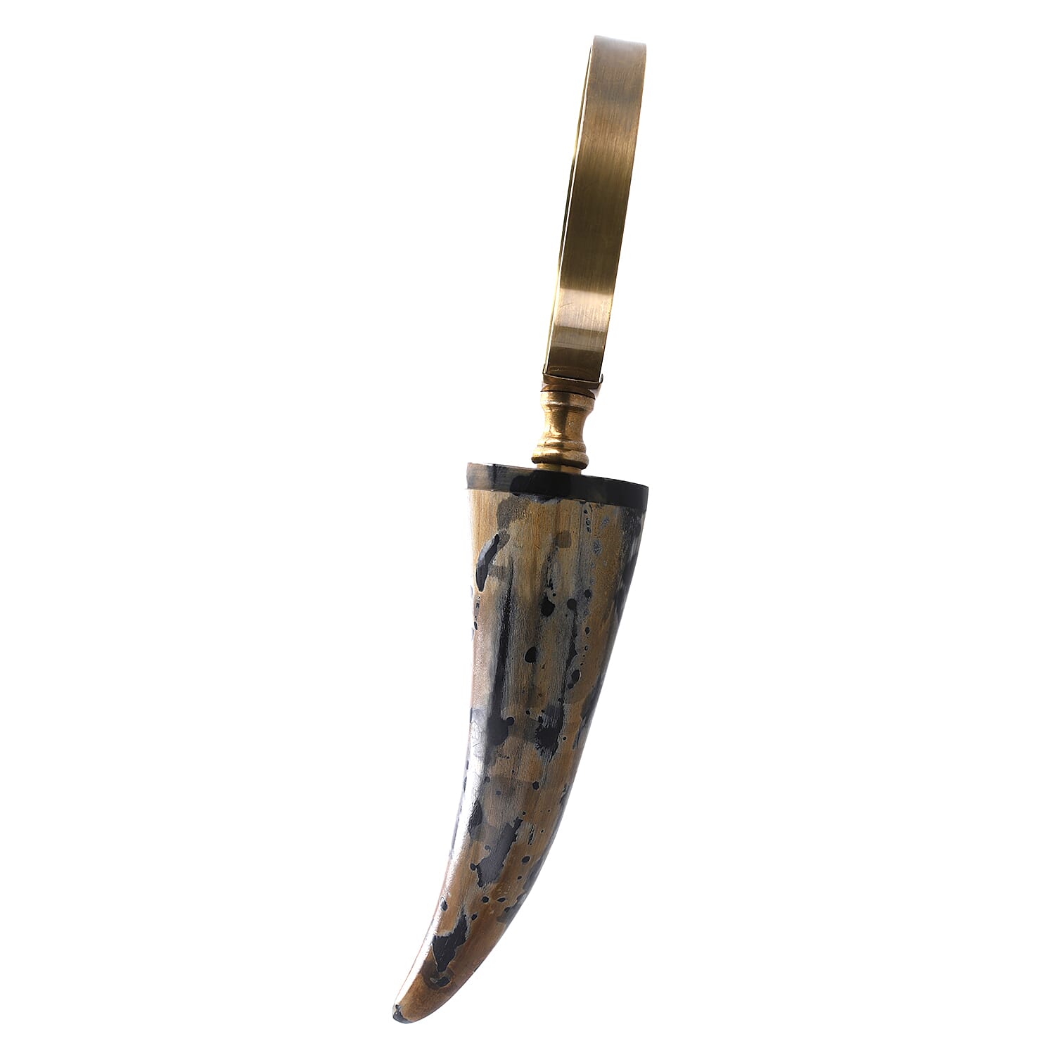 Natural & Black Handcrafted 3X Magnifying Glass Antic Gold Ring with Buffalo Horn Handle