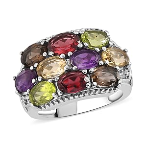 Multi Gemstone 4.60 ctw Ring in Stainless Steel (Size 10.0)
