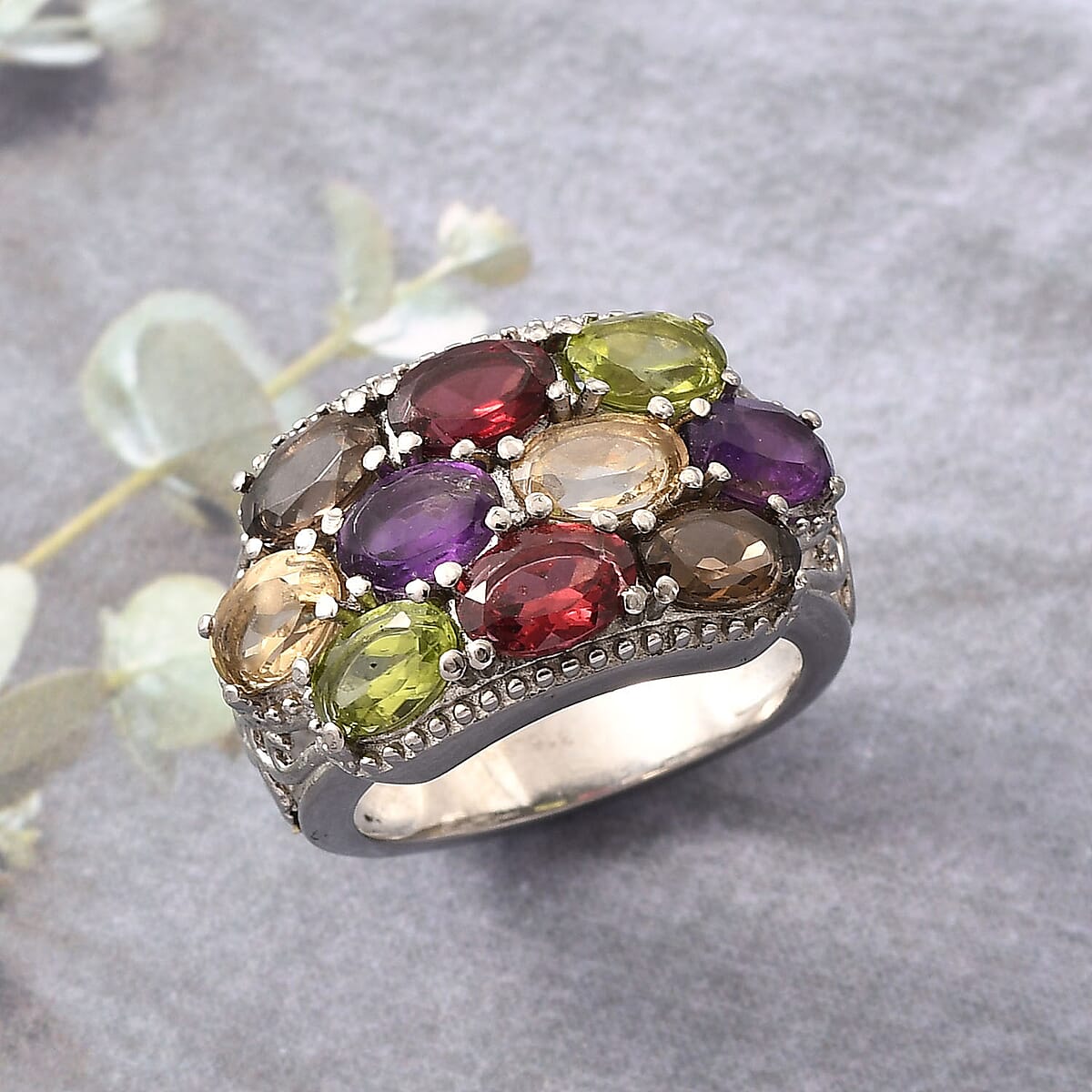 Multi Gemstone 4.60 ctw Ring in Stainless Steel (Size 10.0) image number 1
