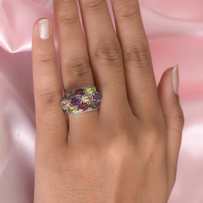 Multi Gemstone 4.60 ctw Ring in Stainless Steel (Size 10.0)