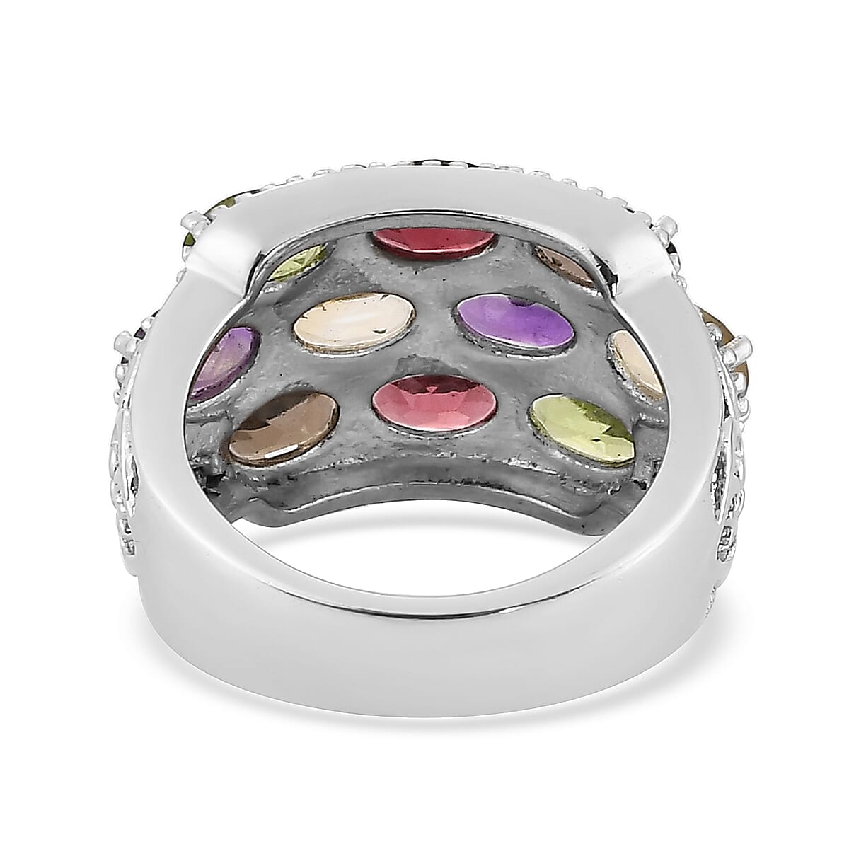 Multi Gemstone 4.60 ctw Ring in Stainless Steel (Size 10.0)