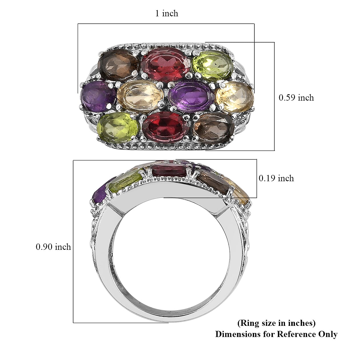 Multi Gemstone 4.60 ctw Ring in Stainless Steel (Size 5.0) image number 5