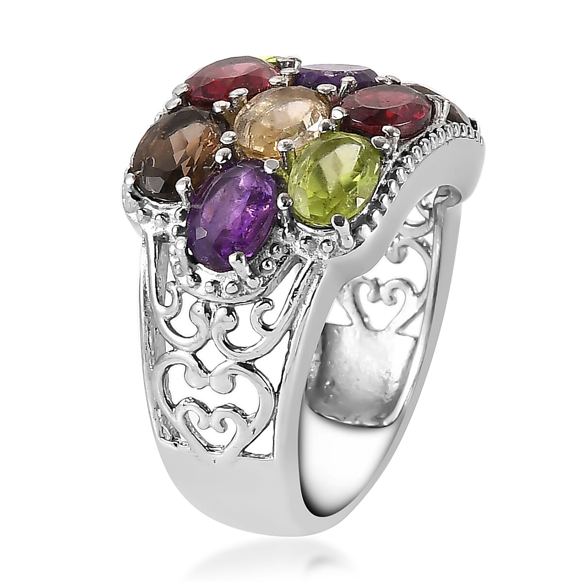 Multi Gemstone 4.60 ctw Ring in Stainless Steel (Size 9.0) image number 3