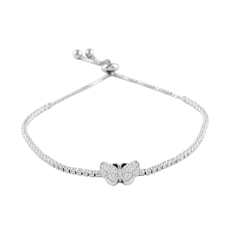 Simulated Diamond Bolo Bracelet in Silvertone 4.24 ctw