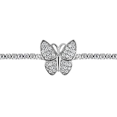 Simulated Diamond Bolo Bracelet in Silvertone 4.24 ctw