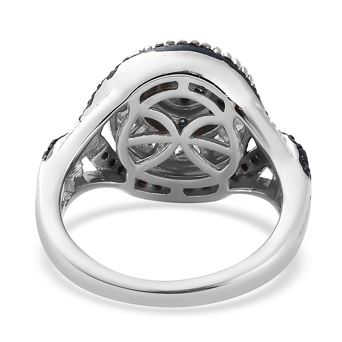 Blue and White Diamond Ring in Rhodium & Platinum Over Sterling Silver (Size 10.0) 1.00 ctw