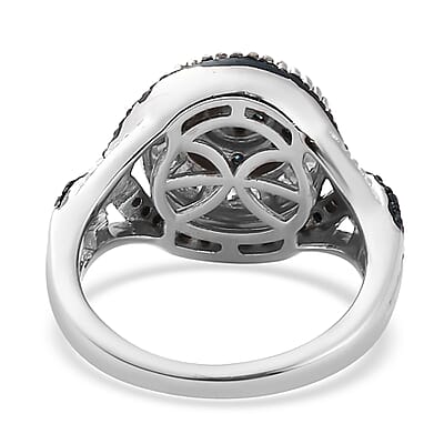 Blue and White Diamond Ring in Rhodium & Platinum Over Sterling Silver (Size 10.0) 1.00 ctw