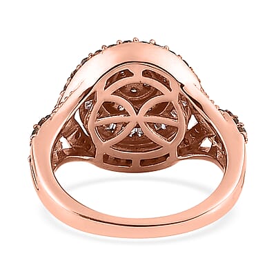 Natural Champagne and White Diamond Ring in Rhodium & Vermeil Rose Gold Over Sterling Silver (Size 10.0) 1.00 ctw