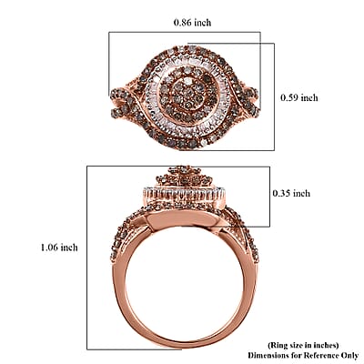 Natural Champagne and White Diamond Ring in Rhodium & Vermeil Rose Gold Over Sterling Silver (Size 10.0) 1.00 ctw