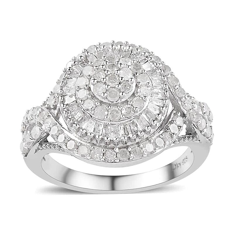 Diamond Ring in Platinum Over Sterling Silver (Size 10.0) 1.00 ctw