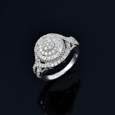 Diamond Ring in Platinum Over Sterling Silver (Size 10.0) 1.00 ctw