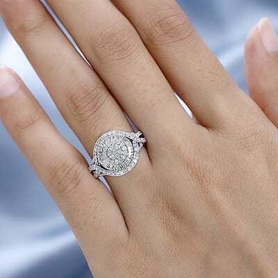 Diamond Ring in Platinum Over Sterling Silver (Size 10.0) 1.00 ctw