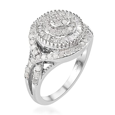 Diamond Ring in Platinum Over Sterling Silver (Size 10.0) 1.00 ctw