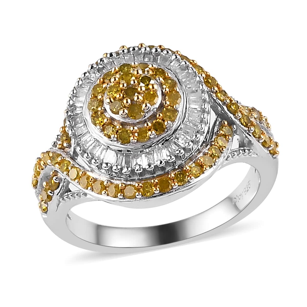 Yellow and White Diamond Ring in Rhodium & Platinum Over Sterling Silver (Size 10.0) 1.00 ctw image number 0