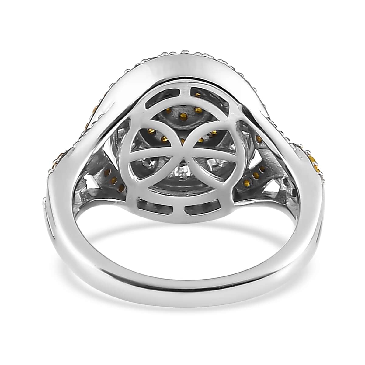 Yellow and White Diamond Ring in Rhodium & Platinum Over Sterling Silver (Size 10.0) 1.00 ctw image number 4