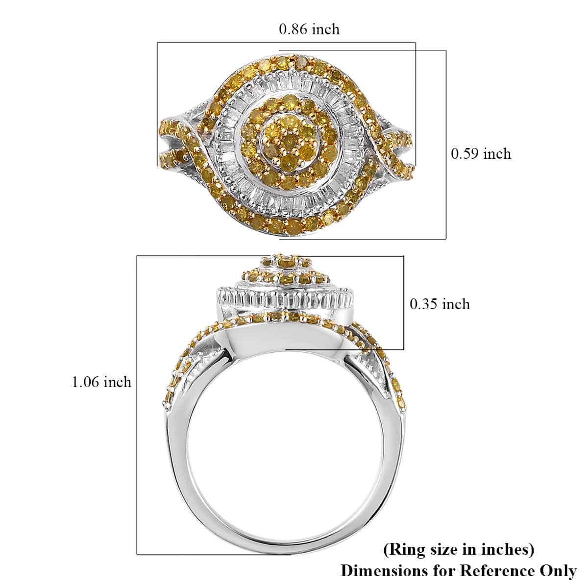 Yellow and White Diamond Ring in Rhodium & Platinum Over Sterling Silver (Size 10.0) 1.00 ctw image number 5