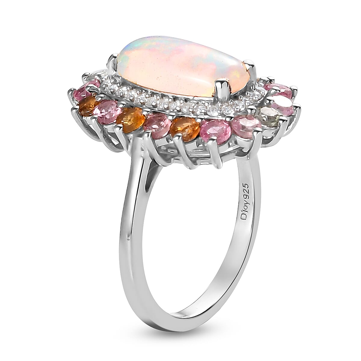 Premium Ethiopian Welo Opal, Multi-Tourmaline and Natural White Zircon Cocktail Ring in Platinum Over Sterling Silver (Size 10.0) 3.15 ctw image number 3