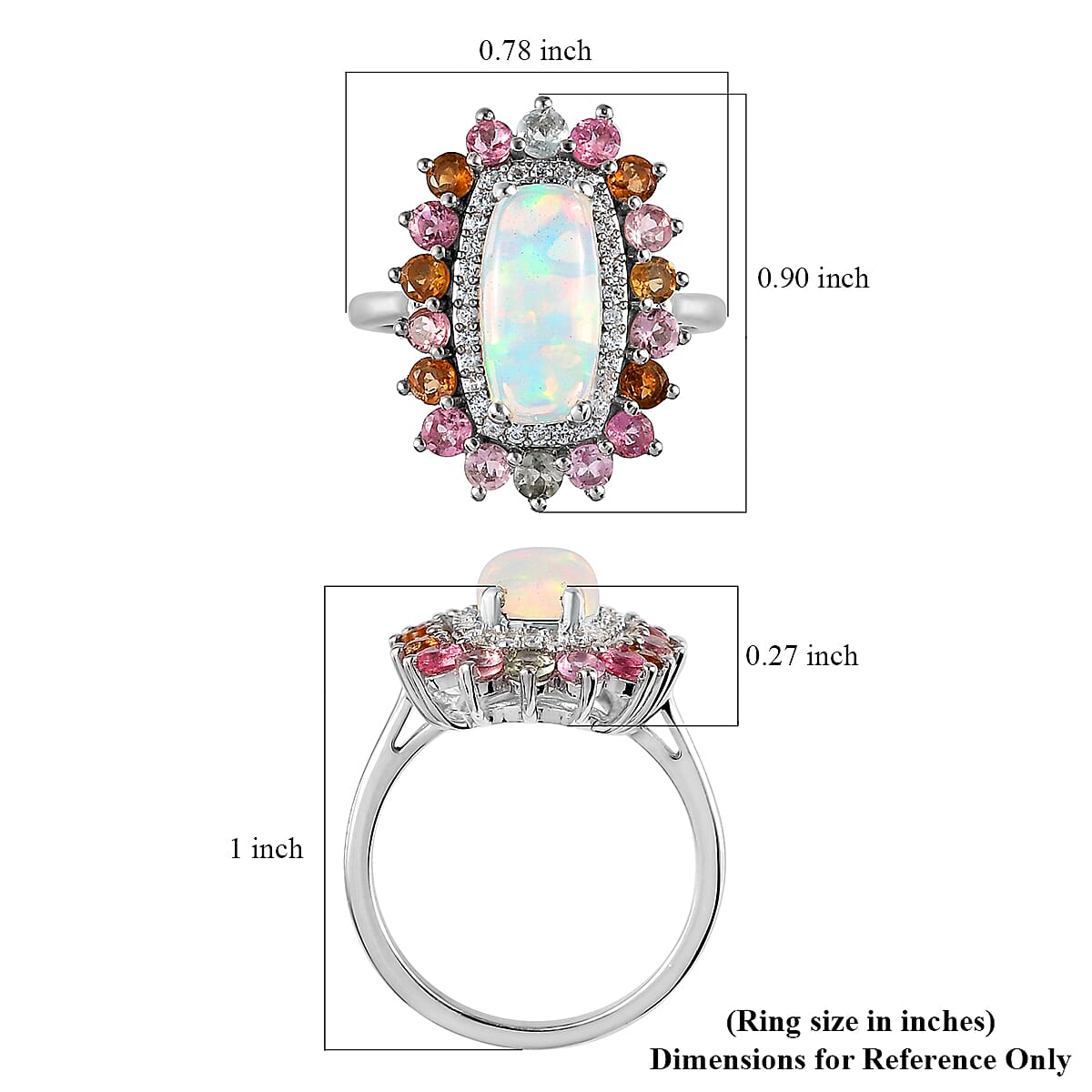 Premium Ethiopian Welo Opal, Multi-Tourmaline and Natural White Zircon Cocktail Ring in Platinum Over Sterling Silver (Size 10.0) 3.15 ctw image number 5