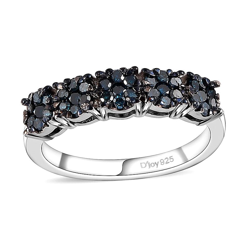 Blue Diamond Floral Ring in Blue Rhodium and Platinum Over Sterling Silver (Size 10.0) 0.50 ctw