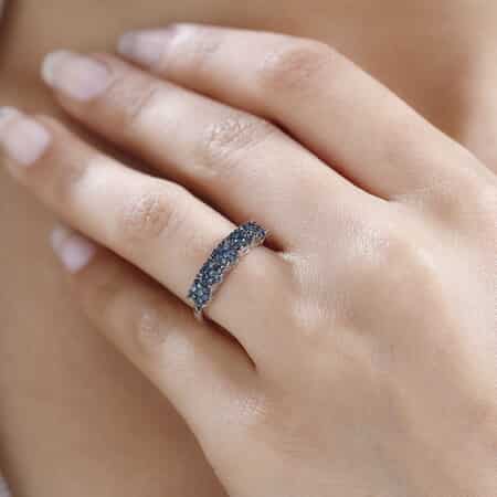 Blue Diamond Floral Ring in Blue Rhodium and Platinum Over Sterling Silver (Size 10.0) 0.50 ctw image number 2
