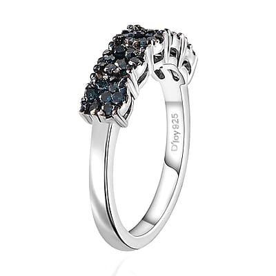 Blue Diamond Floral Ring in Blue Rhodium and Platinum Over Sterling Silver (Size 10.0) 0.50 ctw