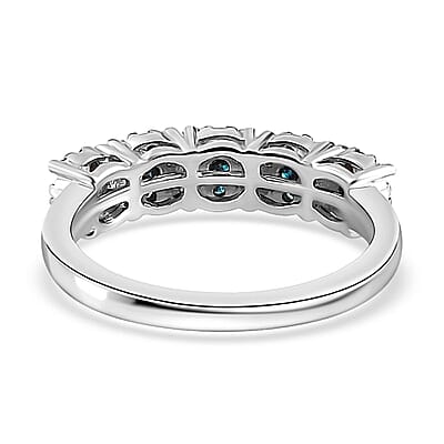 Blue Diamond Floral Ring in Blue Rhodium and Platinum Over Sterling Silver (Size 10.0) 0.50 ctw