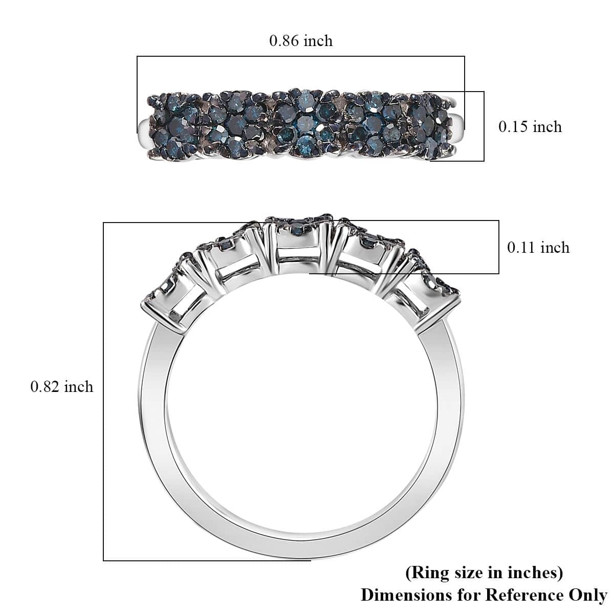 Blue Diamond Floral Ring in Blue Rhodium and Platinum Over Sterling Silver (Size 10.0) 0.50 ctw image number 5