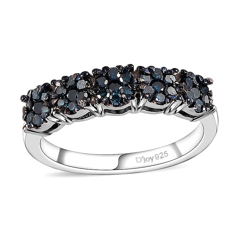 Blue Diamond 0.50 ctw Floral Ring in Blue Rhodium and Platinum Over Sterling Silver (Size 7.0)