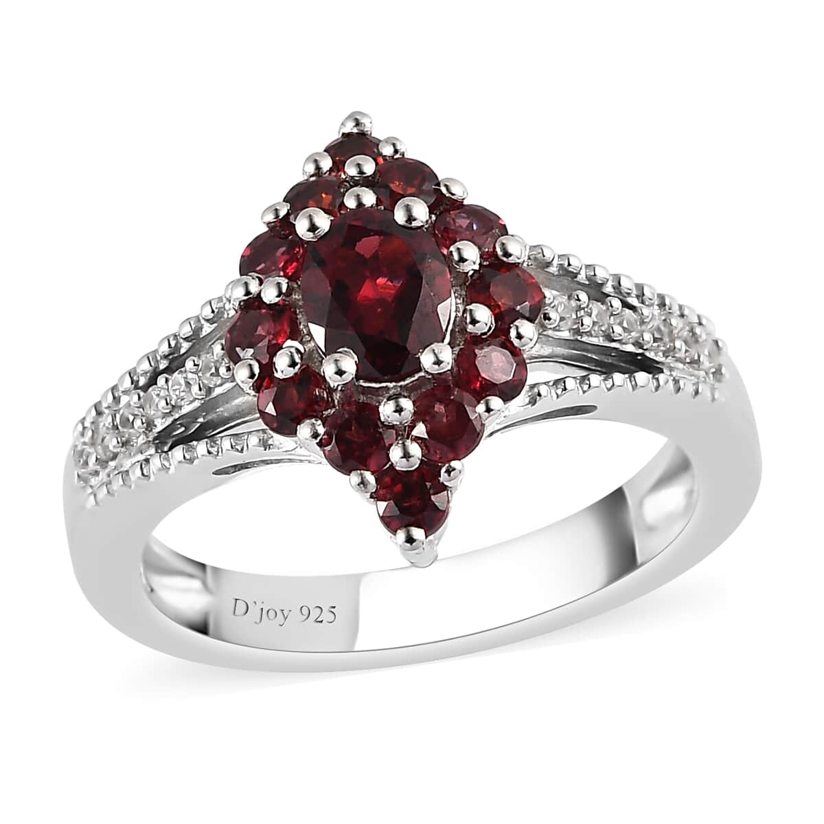 American Arizona Anthill Garnet and Natural White Zircon Split Shank Ring in Platinum Over Sterling Silver 1.00 ctw image number 0
