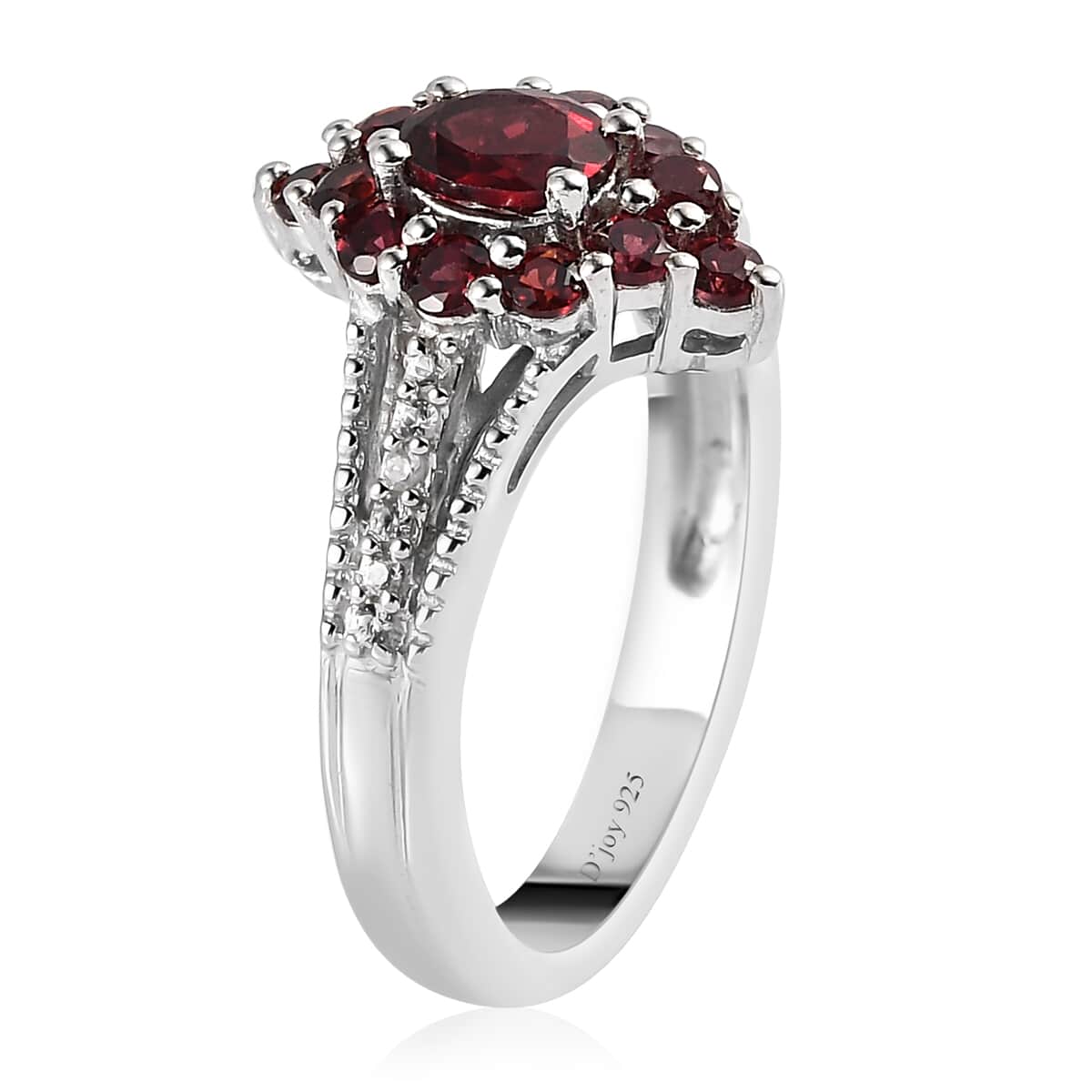 American Arizona Anthill Garnet and Natural White Zircon Split Shank Ring in Platinum Over Sterling Silver 1.00 ctw image number 3