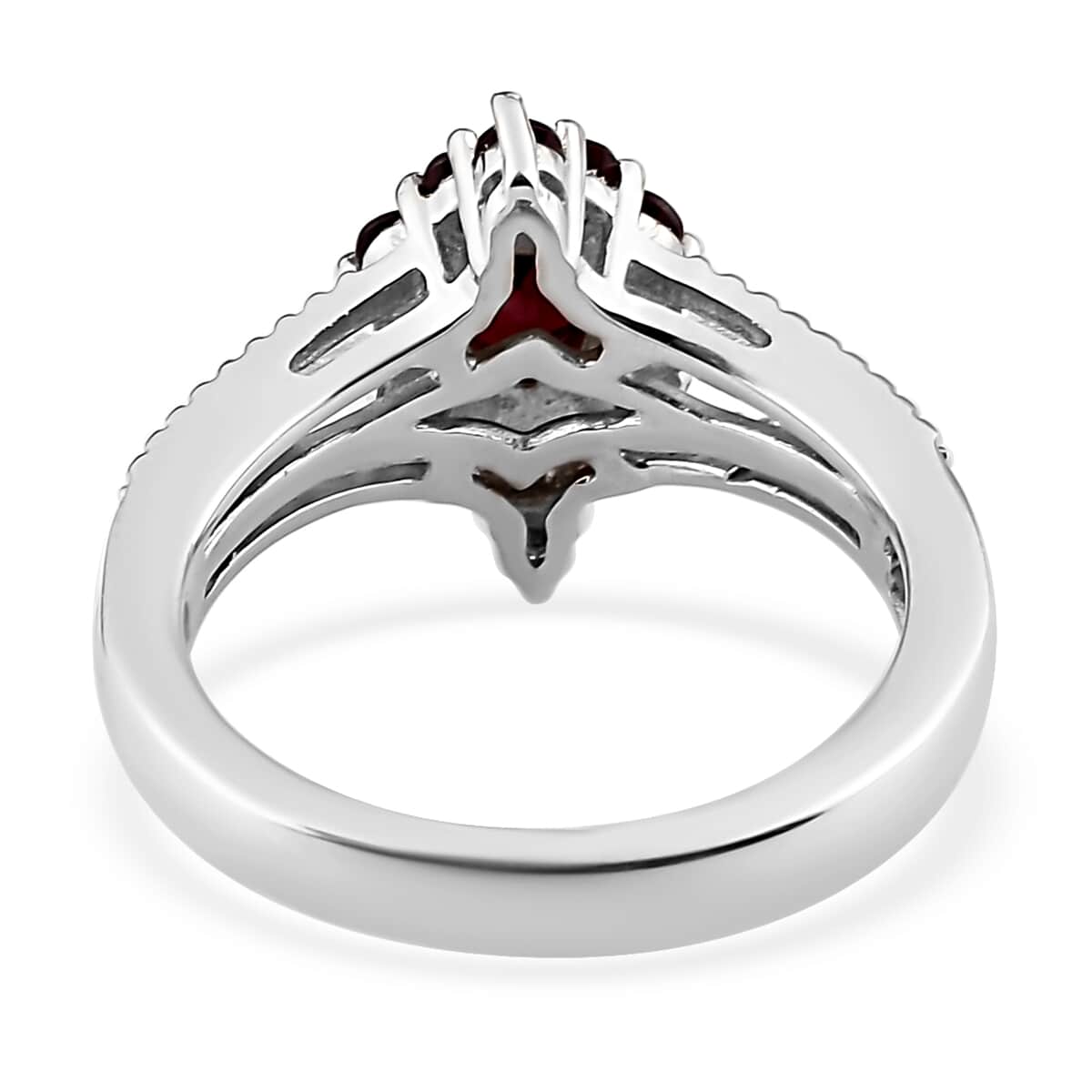 American Arizona Anthill Garnet and Natural White Zircon Split Shank Ring in Platinum Over Sterling Silver 1.00 ctw image number 4