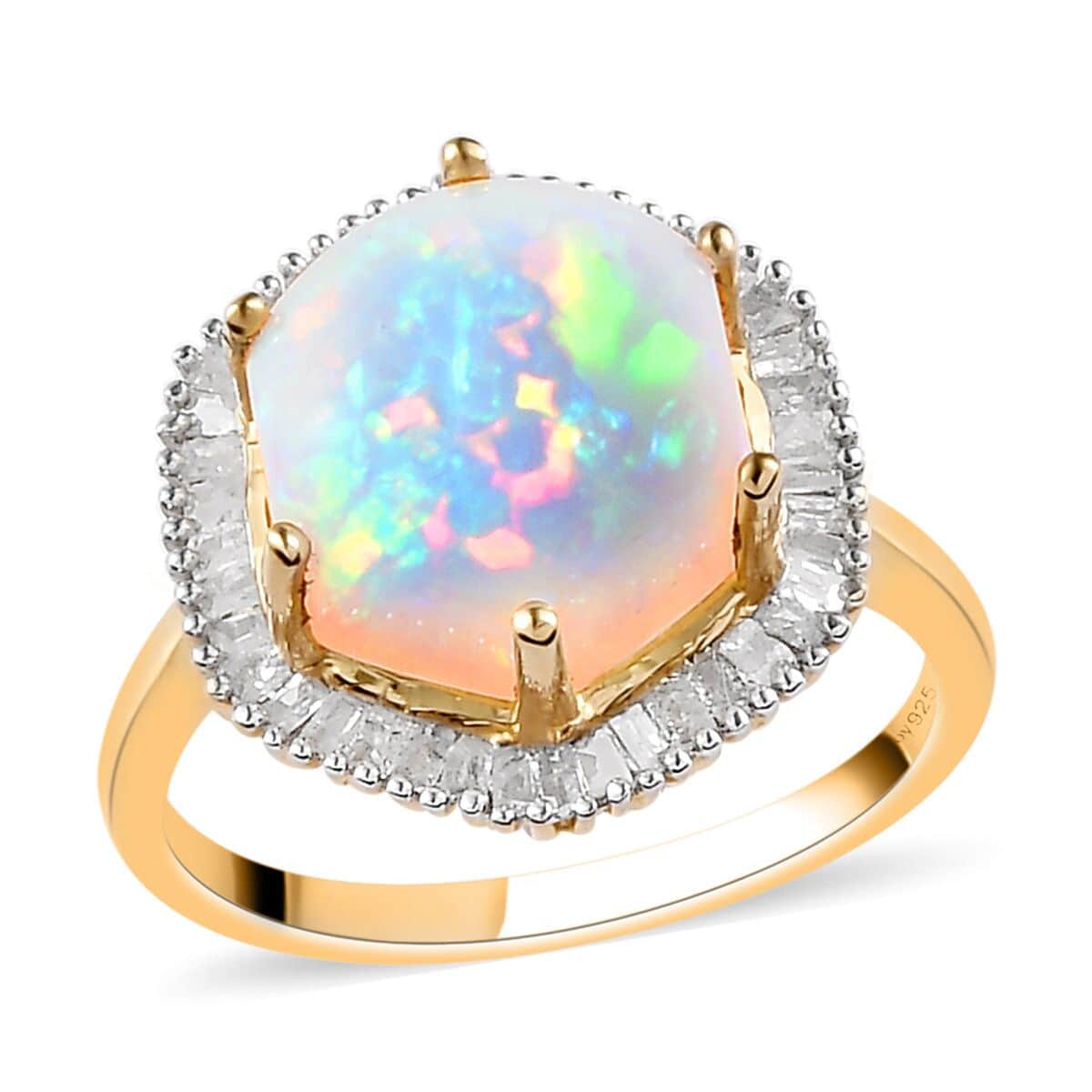 Premium Ethiopian Welo Opal and Diamond Ring in Vermeil Yellow Gold Over Sterling Silver (Size 5.0) 3.15 ctw image number 0