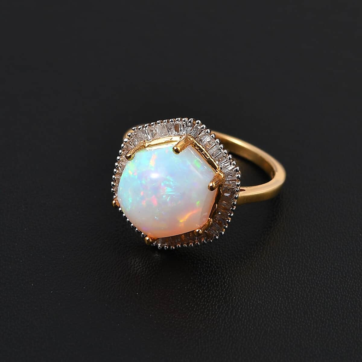 Premium Ethiopian Welo Opal and Diamond Ring in Vermeil Yellow Gold Over Sterling Silver (Size 5.0) 3.15 ctw image number 1