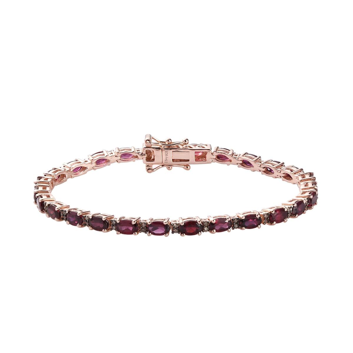 Premium American Arizona Anthill Garnet, Natural Champagne Diamond (0.30 cts) Tennis Bracelet in Vermeil RG Over Sterling Silver (6.50 In) (7.40 g) 7.40 ctw image number 0