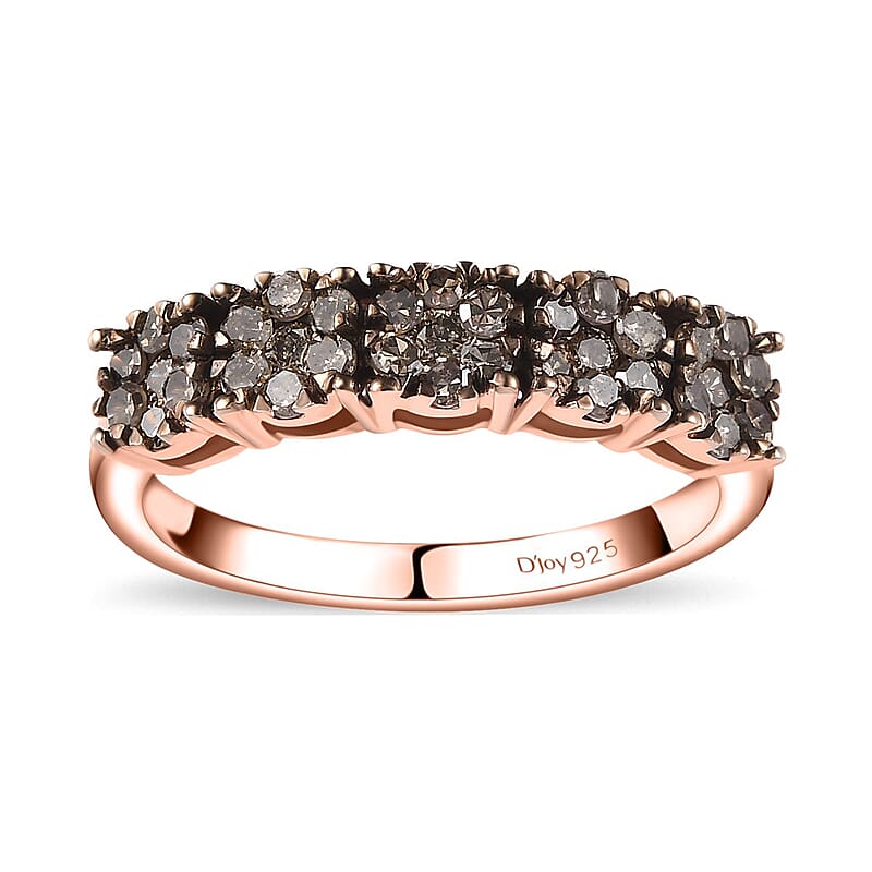 Natural Champagne Diamond Floral Ring in Rhodium and Vermeil Rose Gold Over Sterling Silver (Size 10.0) 0.50 ctw