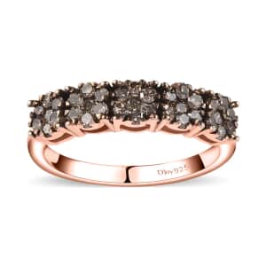 Natural Champagne Diamond Floral Ring in Rhodium and Vermeil Rose Gold Over Sterling Silver (Size 10.0) 0.50 ctw
