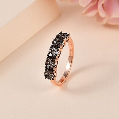 Natural Champagne Diamond Floral Ring in Rhodium and Vermeil Rose Gold Over Sterling Silver (Size 10.0) 0.50 ctw
