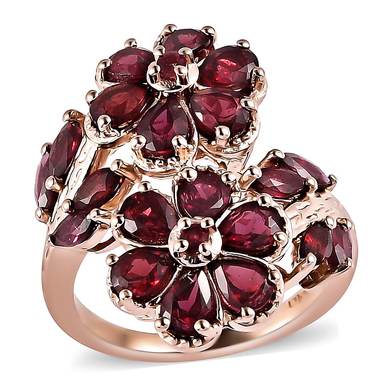 Anthill Garnet Bypass Floral Ring in Vermeil Rose Gold Over Sterling Silver (Size 10.0) 3.15 ctw