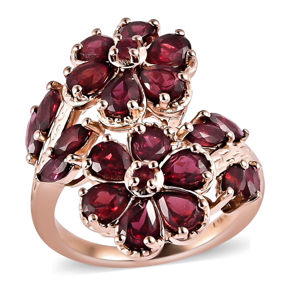American Arizona Anthill Garnet Bypass Floral Ring in Vermeil Rose Gold Over Sterling Silver 3.15 ctw image number 0